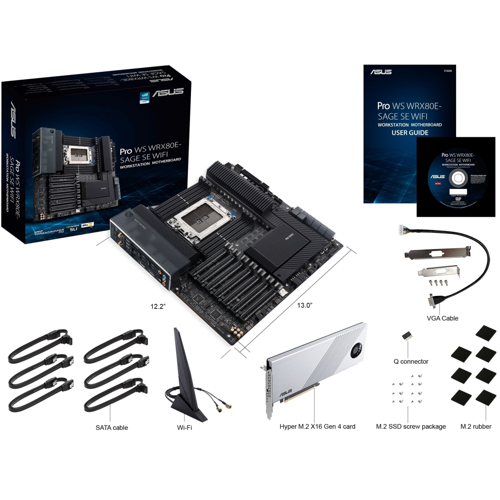 Серверна материнська плата ASUS PRO WS WRX80E-SAGE SE WIFI sWRX8 WRX80 8xDDR4 M.2 WiFi BT EATX (90MB1590-M0EAY0) - изображение 10