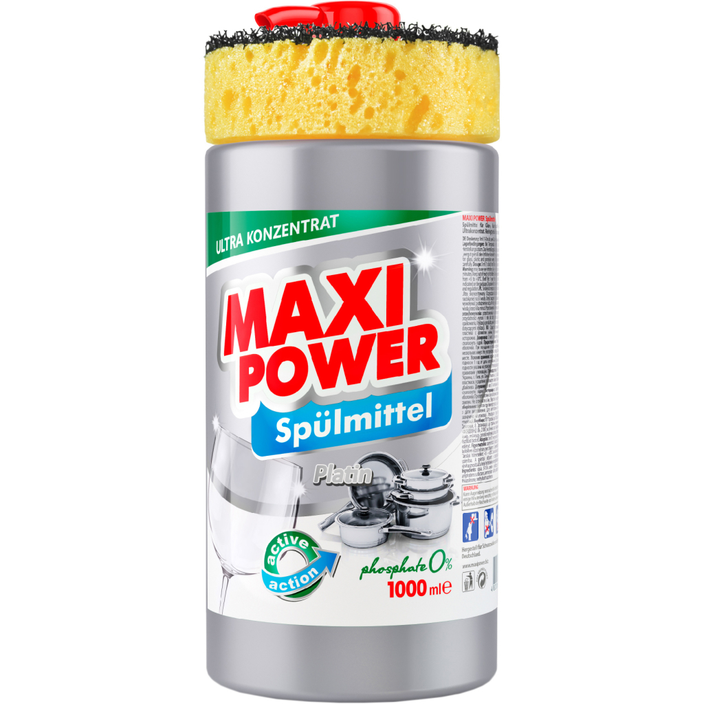 Засіб для ручного миття посуду Maxi Power Платинум 1000 мл (4823098402794) - зображення 1