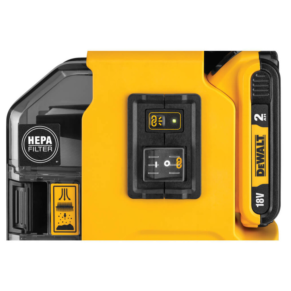 Пилосос будівельний DeWALT 18В XR Li-Ion, HEPA Filter, 1.65 кг, 2Ah (DWH161D1) - изображение 3