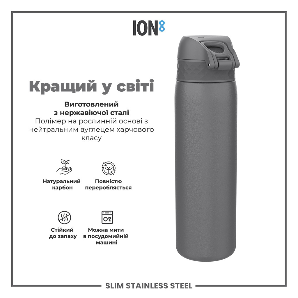 Пляшка для води ION8 OneTouch Stainless Steel 600 мл Grey (I8SS600GRY) - зображення 6
