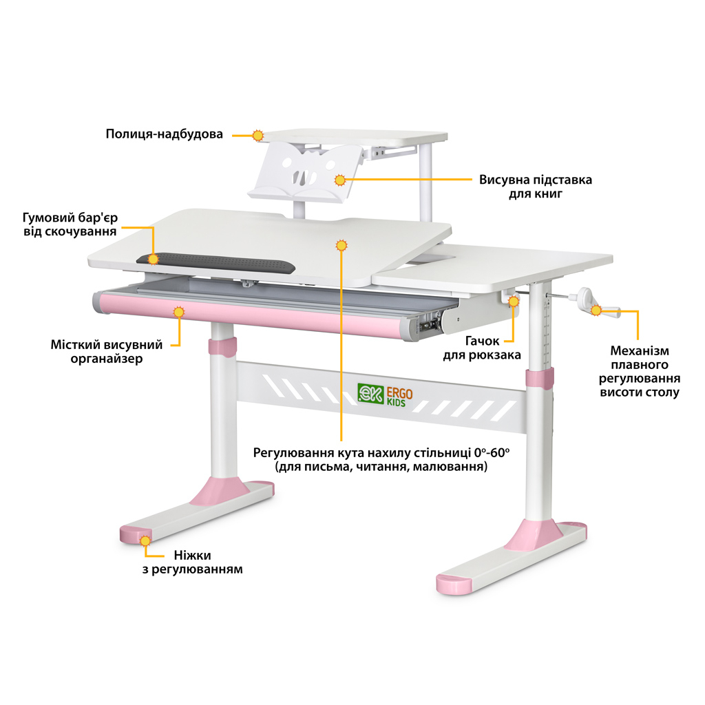 Парта ErgoKids з полицею Pink (TH-310 W/PN + BD-S30 PN) - зображення 2