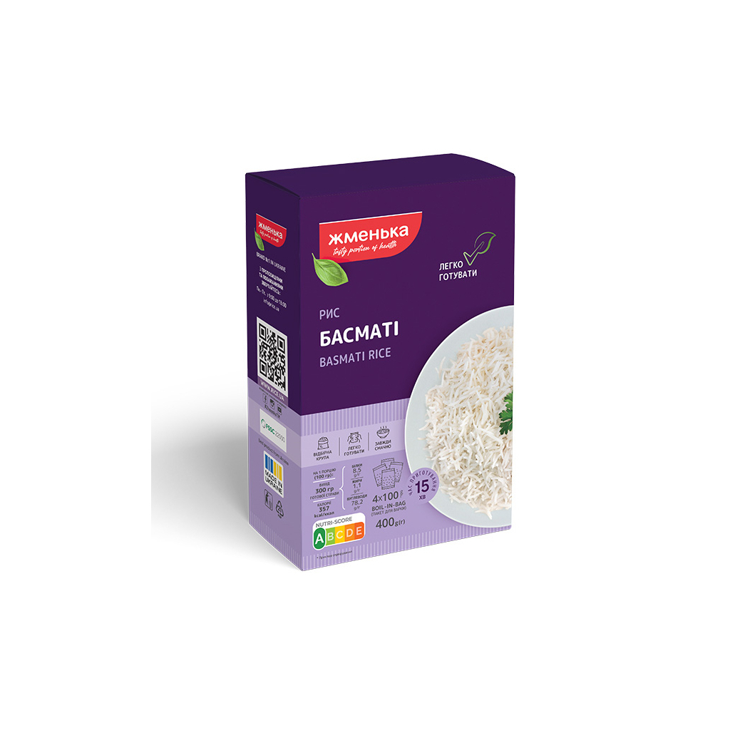 Крупа Жменька Рис Басматі в пакетиках для варки 4х100 г (4820038700255) - зображення 1