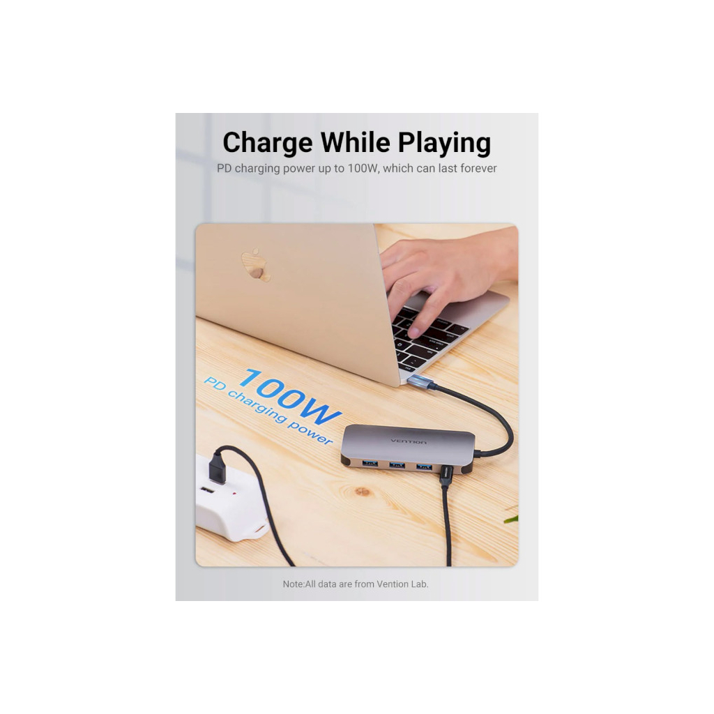 Концентратор Vention USB 3.1 Type-C to HDM/USB 3.0х3//PD 100W 5-in-1 (THFHB) - изображение 10