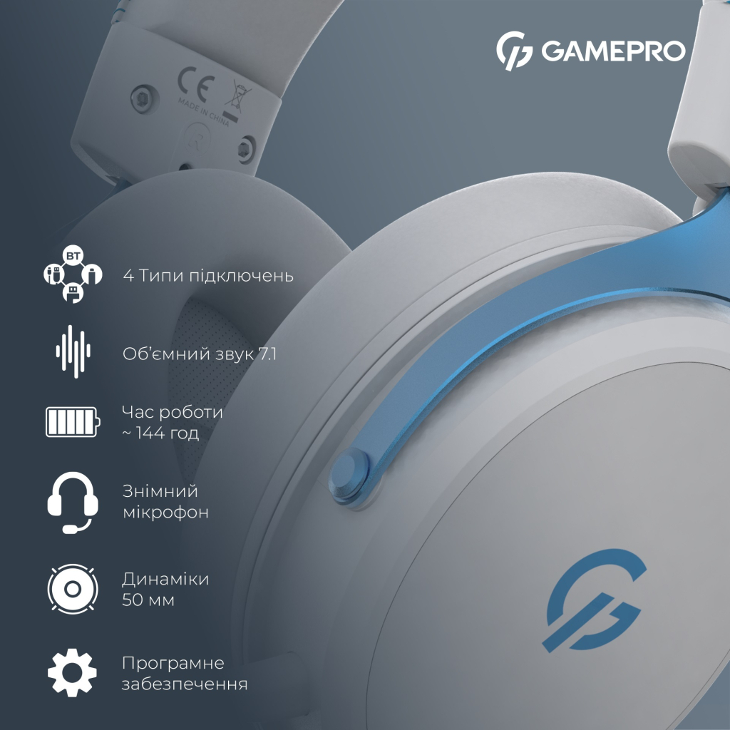 Навушники GamePro Asgard Skadi Wireless White/Blue (HSW191WB) - зображення 12