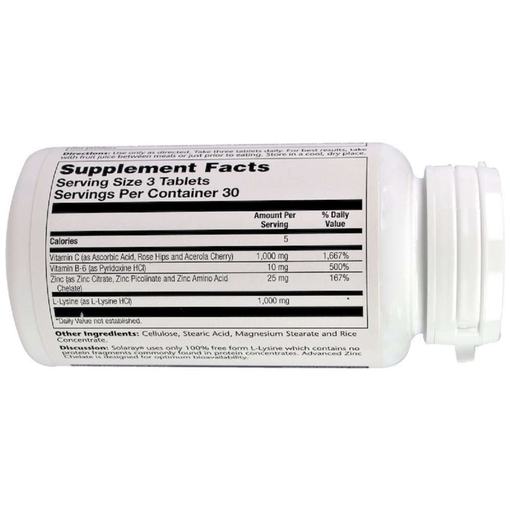 Амінокислота Solaray Лізин 1000 Мг, L-Lysine, 90 Таблеток (SOR04860) - зображення 2