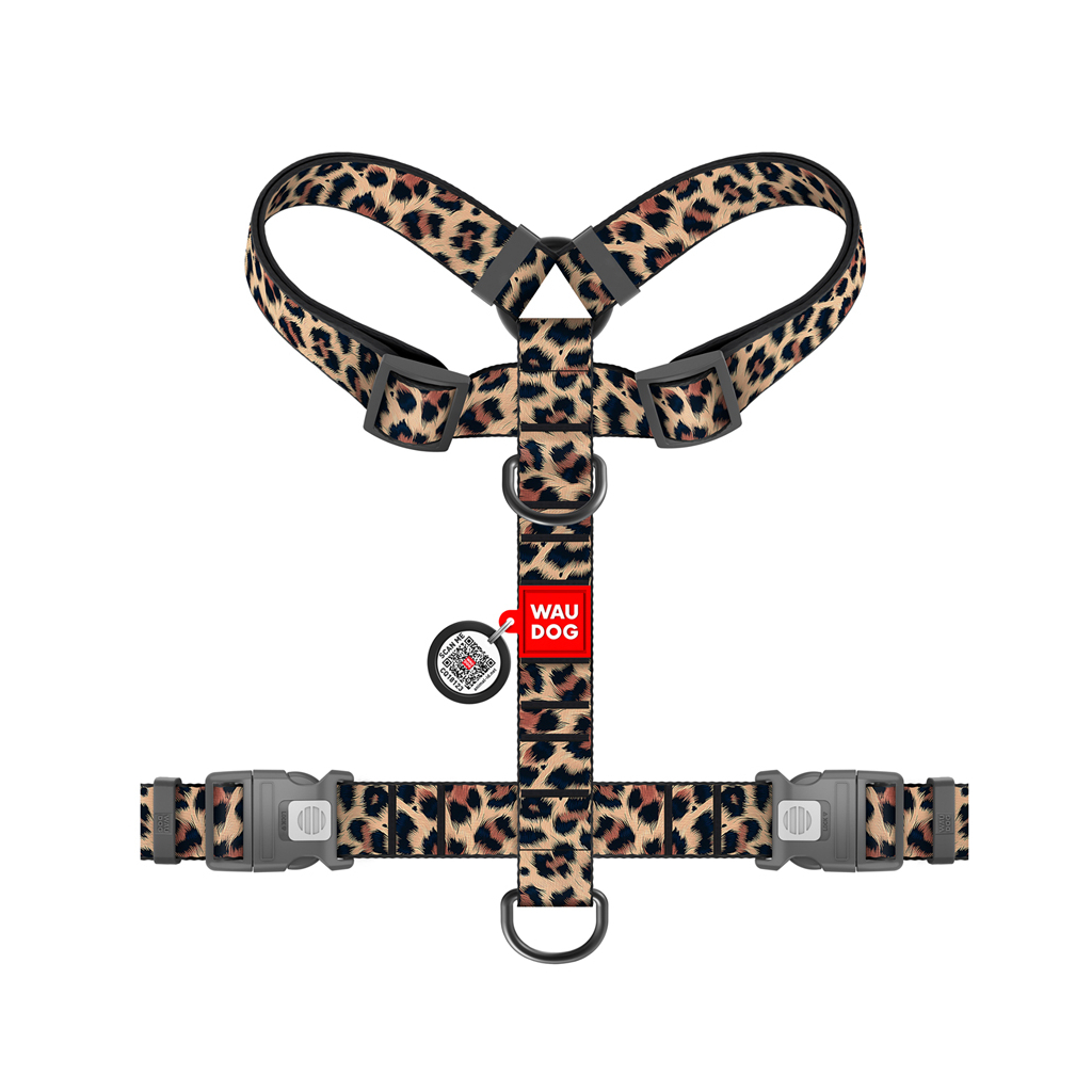 Шлея для собак WAUDOG Nylon анатомічна H-подібна з QR-паспортом "Леопард" пластиковий фастекс, M (344-4066) - зображення 2