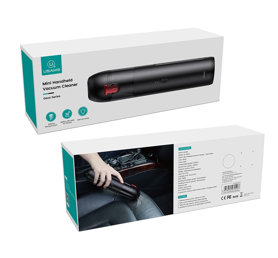 Акумуляторний пилосос Usams US-ZB234 Mini Handheld Vacuum Cleaner Black (6958444972497) - зображення 2