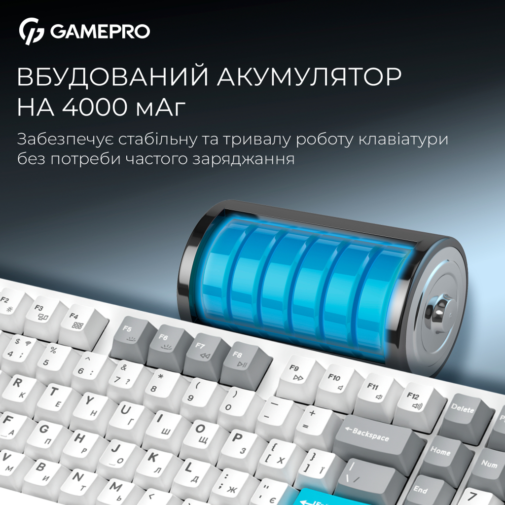 Клавіатура GamePro Asgard Drakkar Keychron Super Red Switch Wireless/Bluetooth/USB UA White (MK305WH) - изображение 15