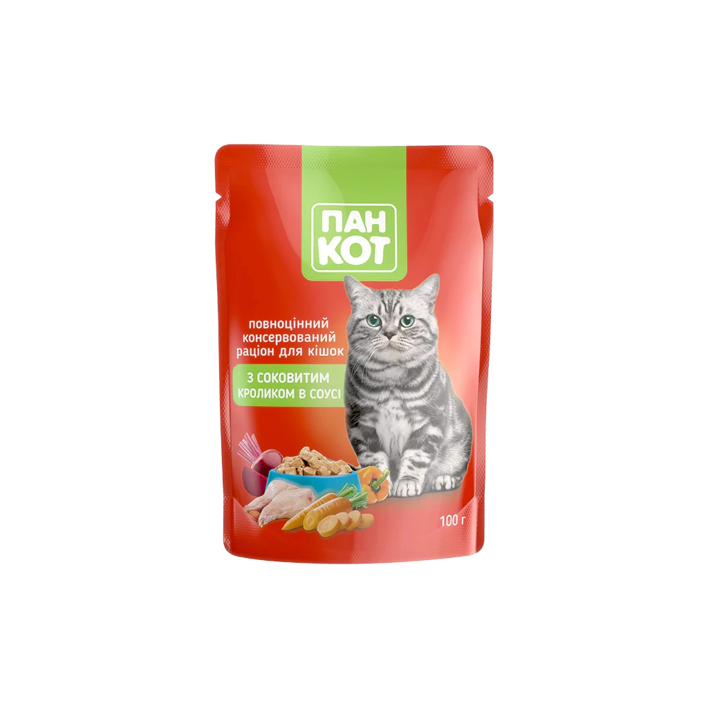 Вологий корм для кішок Пан Кот кролик у соусі 100 г (4820111141036) - зображення 1