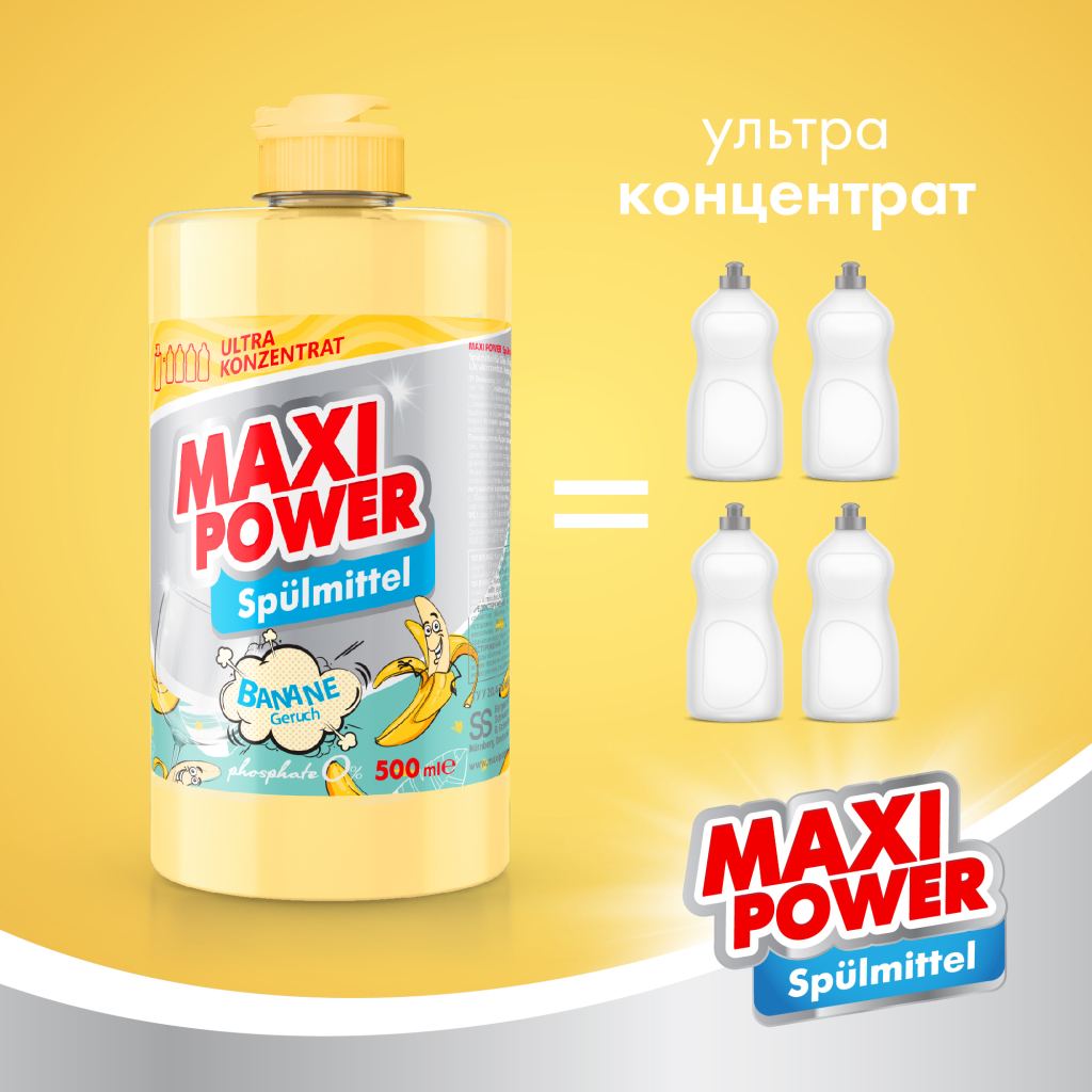 Засіб для ручного миття посуду Maxi Power Банан 500 мл (4823098411956) - зображення 3