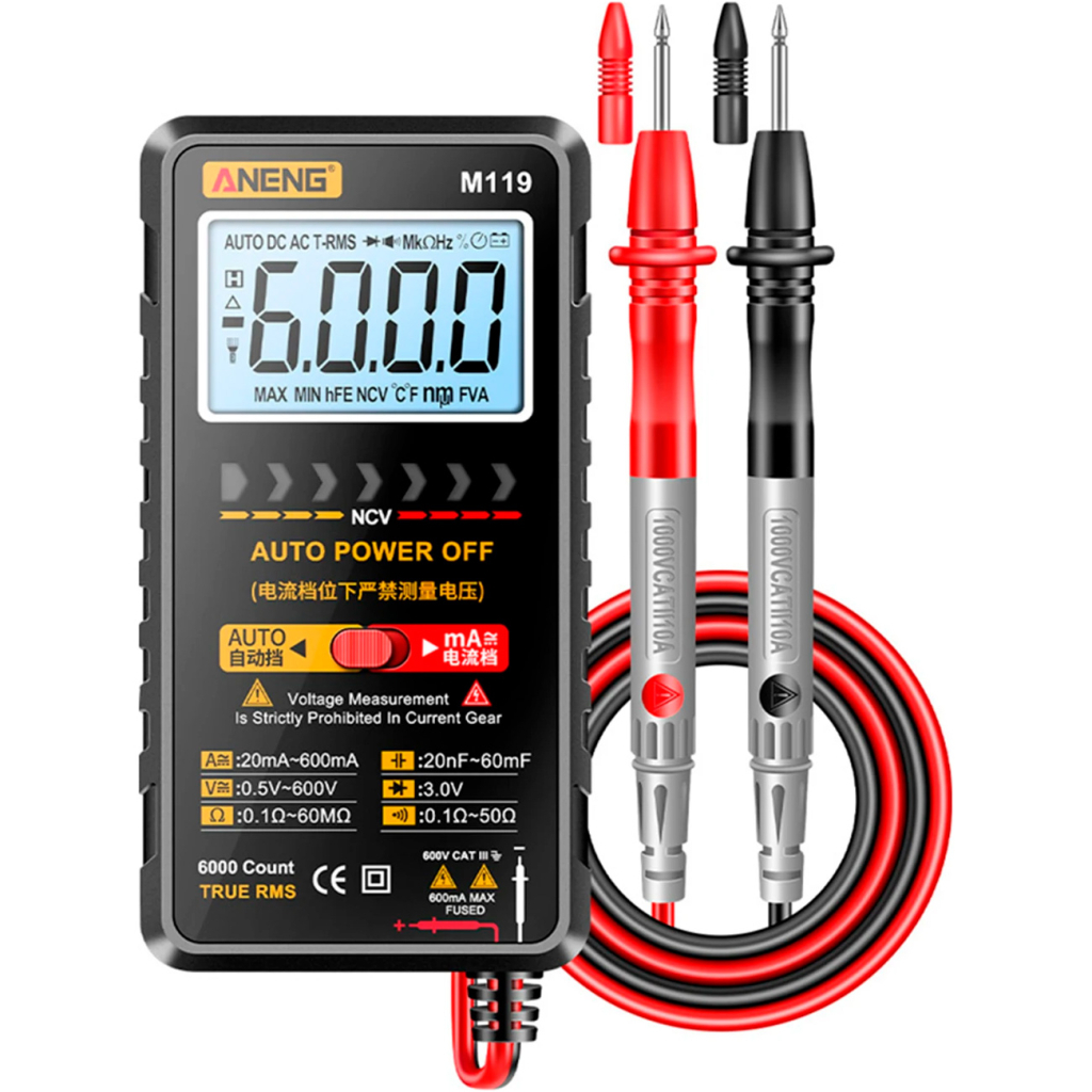 Цифровий мультиметр ANENG M119, V, A, R, C, T, F, функція hFE (M119) - зображення 3