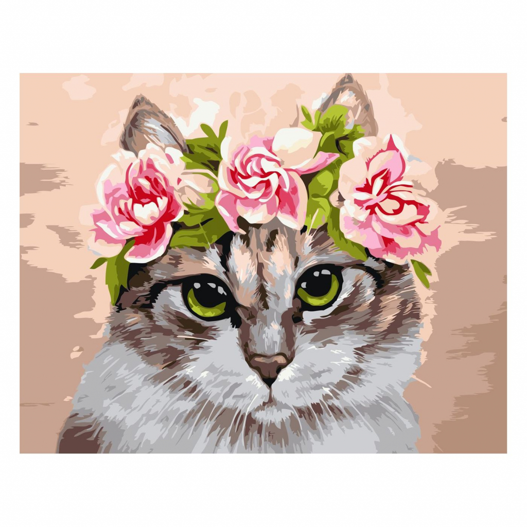 Картина по номерам Strateg Кіт у віночку 30х40 см (SV-0083) - зображення 1