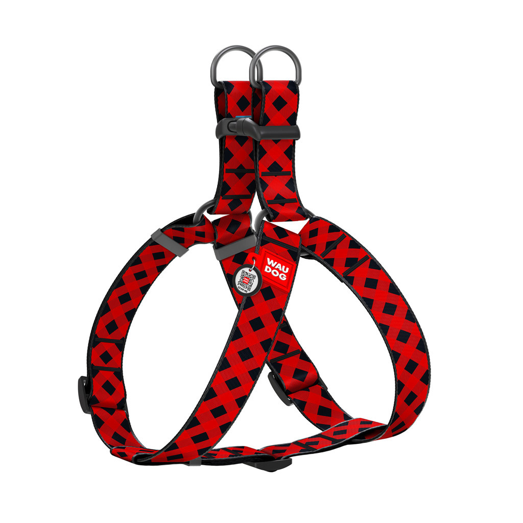 Шлея для собак WAUDOG Nylon з QR паспортом "Шотландка червона" пластиковий фастекс XL (324-0100) - зображення 1