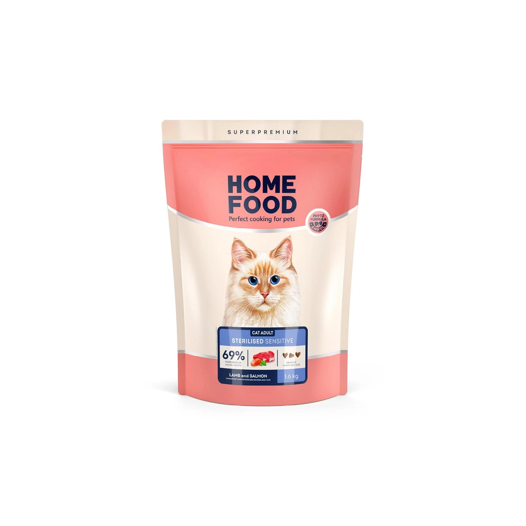 Сухий корм для кішок Home Food With sensitive digestion з ягням та лососем 1.6 кг (4820235020224) - зображення 1