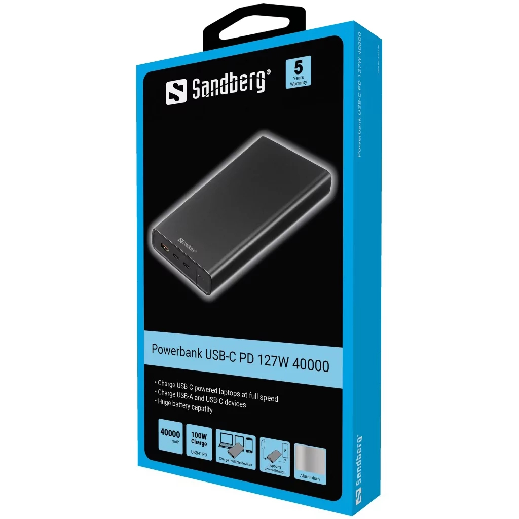 Батарея універсальна Sandberg 40000mAh, PD/100W+27W, QC/3.0, power-through (420-63) - зображення 2