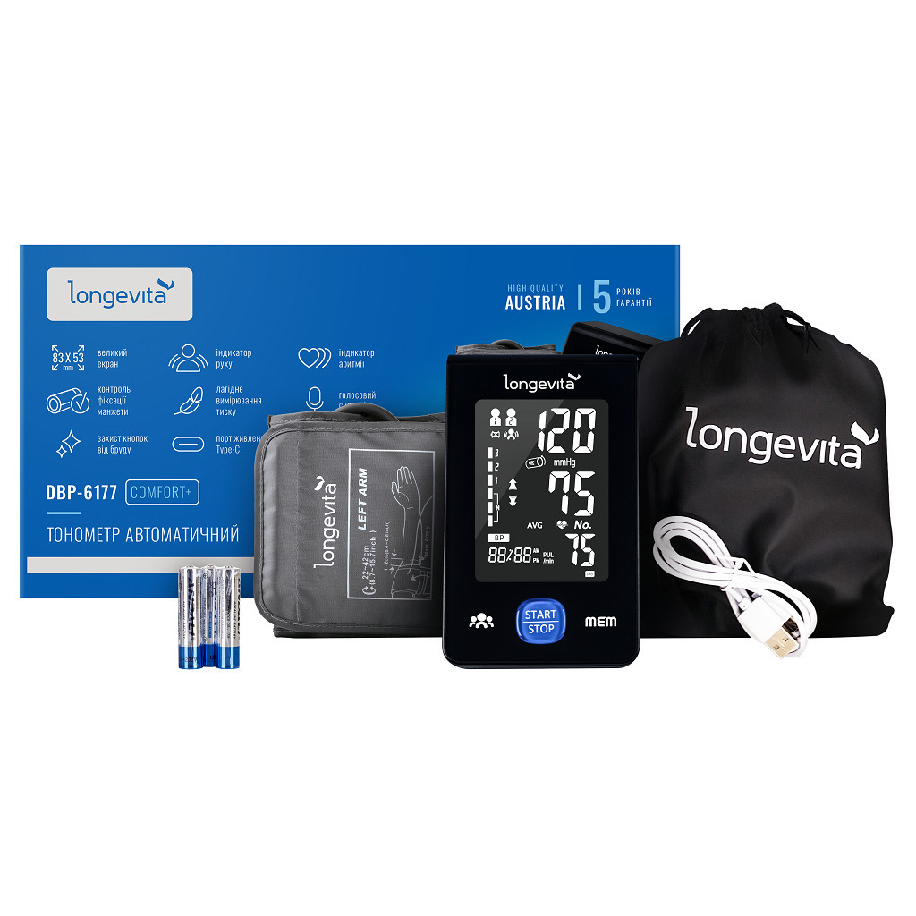 Тонометр Longevita Авт.вимір.артер.тиску LONGEVITA DBP-6177 (DBP-6177) - зображення 1