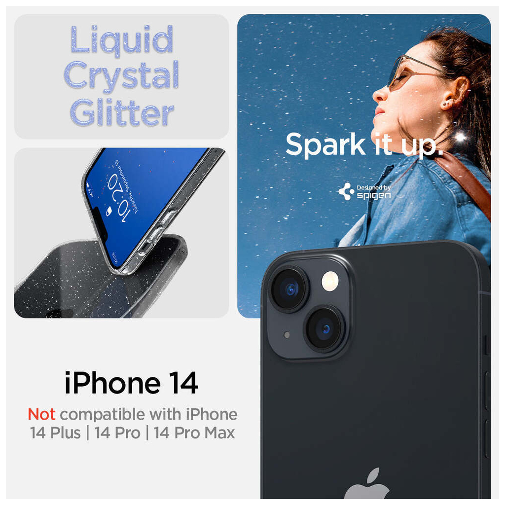 Чохол до мобільного телефона Spigen Apple iPhone 14 Liquid Crystal Glitter, Crystal Quartz (ACS05034) - зображення 2