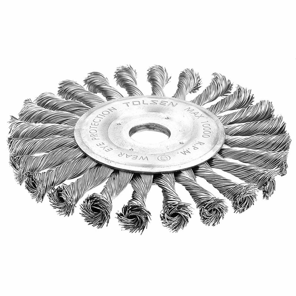 Щітка для електроінструменту Tolsen дискова плетена 180 мм х 22.2 мм, стальний дріт 0.3 мм (77535) - зображення 1