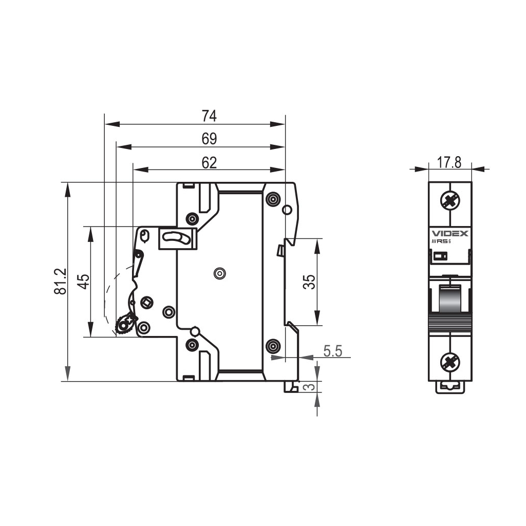 Автоматичний вимикач Videx RS6 RESIST 1п 63А 6кА С (VF-RS6-AV1C63) - зображення 4