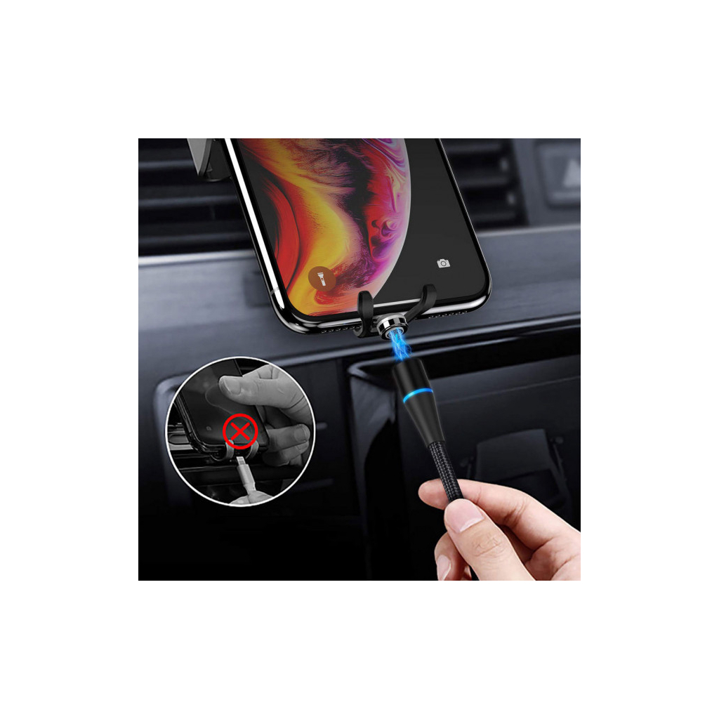 Дата кабель USB 2.0 AM to Lightning + Micro 5P + USB-C 1.0m Magnetic ColorWay (CW-CBUU038-BK) - picture 7