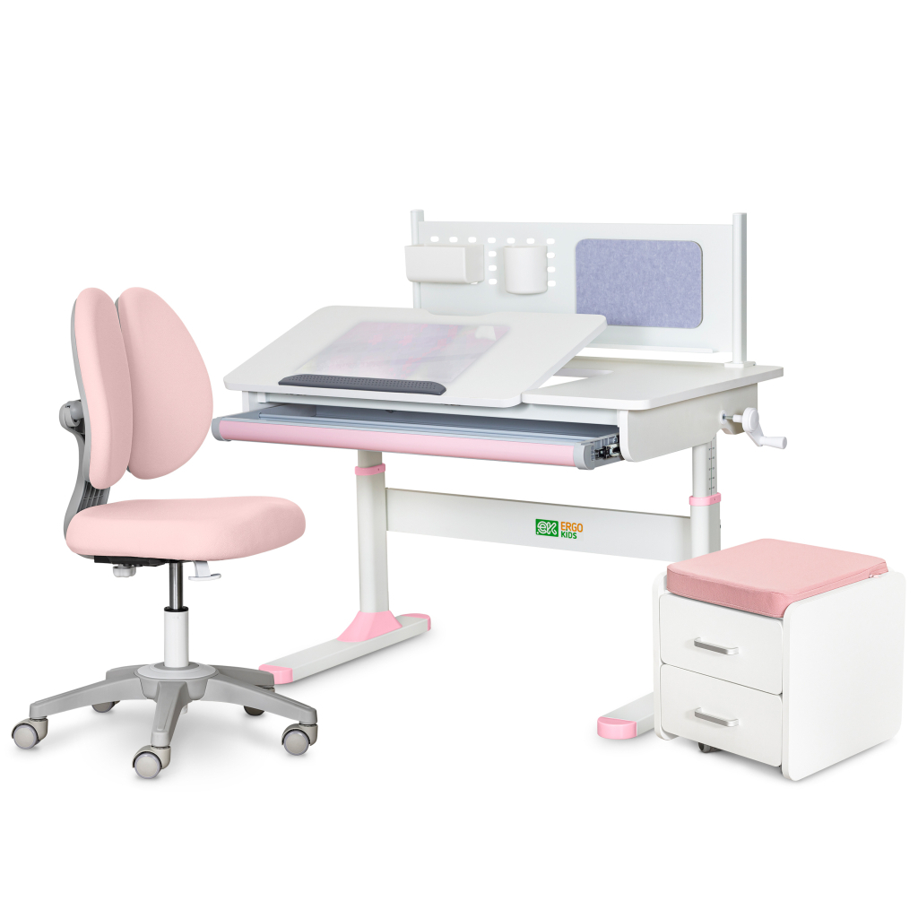 Парта з кріслом ErgoKids (L) Pink + тумба (TH-325 + Y-412 Lite + BD C3_PINK) - зображення 1