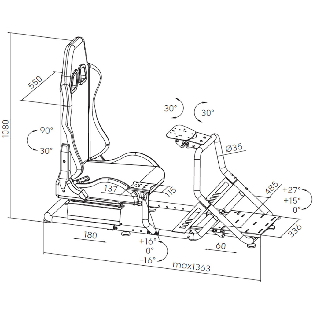 Крісло ігрове GamePro RS100 із кріпленням для керма, педалей та коробки передач Black (RS100) - зображення 3