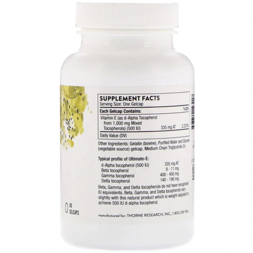 Вітамін Thorne Research Вітамін Е, Суміш токоферолу, Ultimate-E, 60 гелевих капсул (THR-14301) - зображення 2