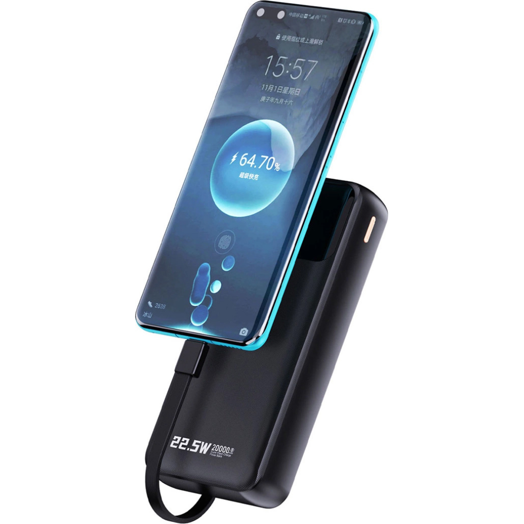 Батарея універсальна Dudao K15Pro 20000mAh PD/22.5W, QC, with built-in cables, Black (6977196682430) - зображення 4