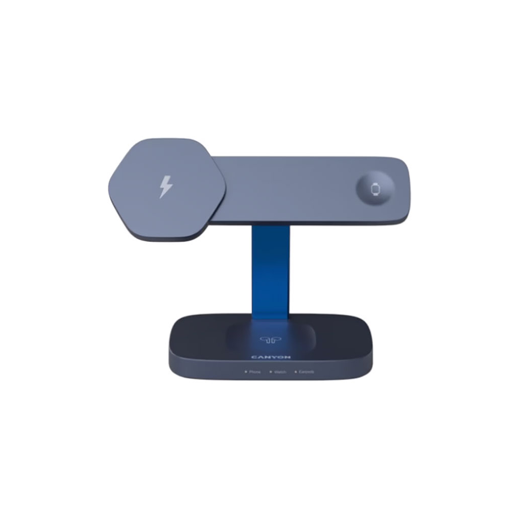 Зарядний пристрій Canyon wireless charger HEXAGON WCS-310 3in1 DarkGrey/Blue (CNS-WCS310DGBL) - зображення 1