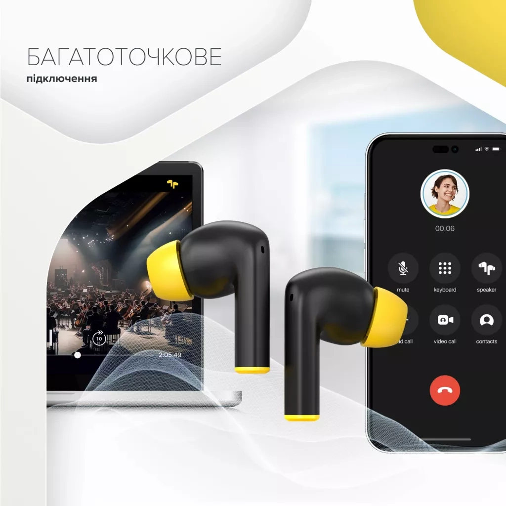 Навушники Canyon Hexagon 7 TWS ANC+ENC Wireless Charge Black/Yellow (CNS-TWS7BY) - зображення 6