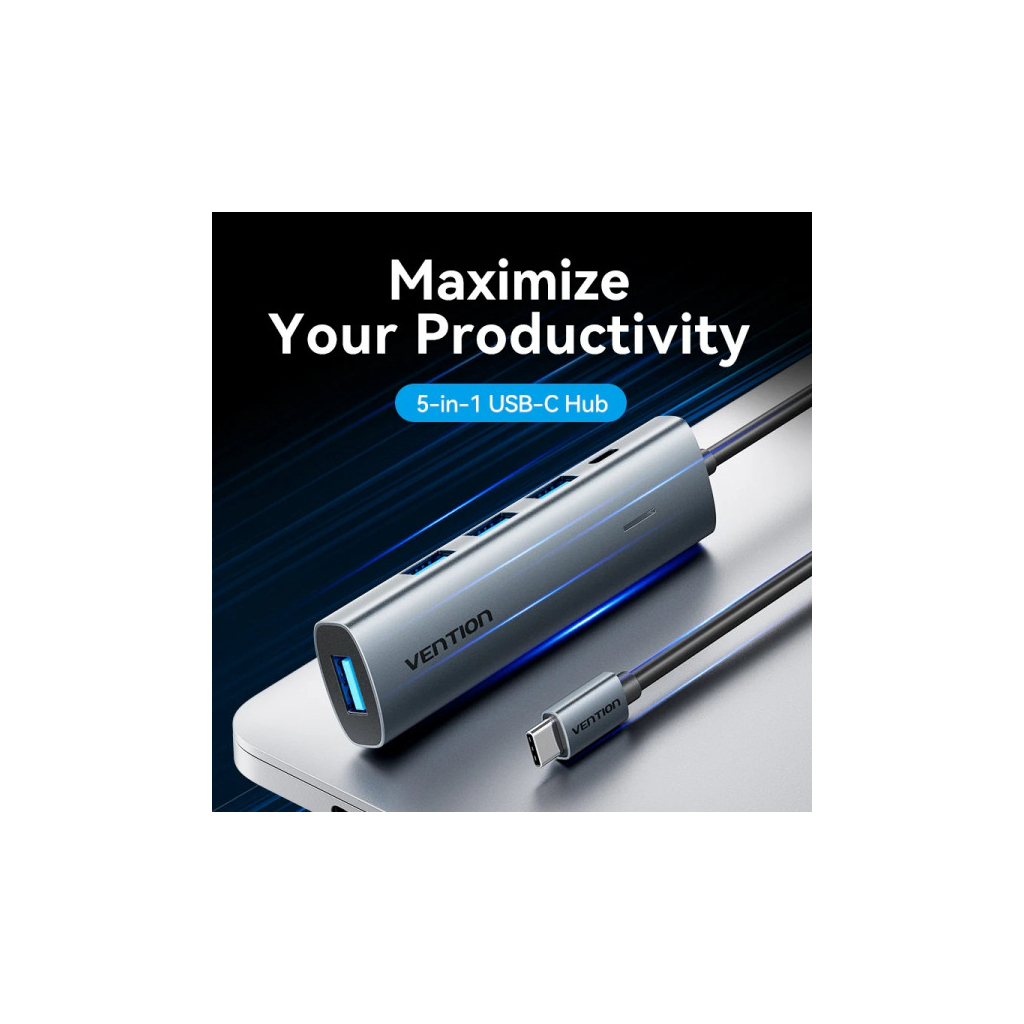 Концентратор VENTION USB-C to 4xUSB 3.0 + 1xUSB-C black (TGZHB) - зображення 4