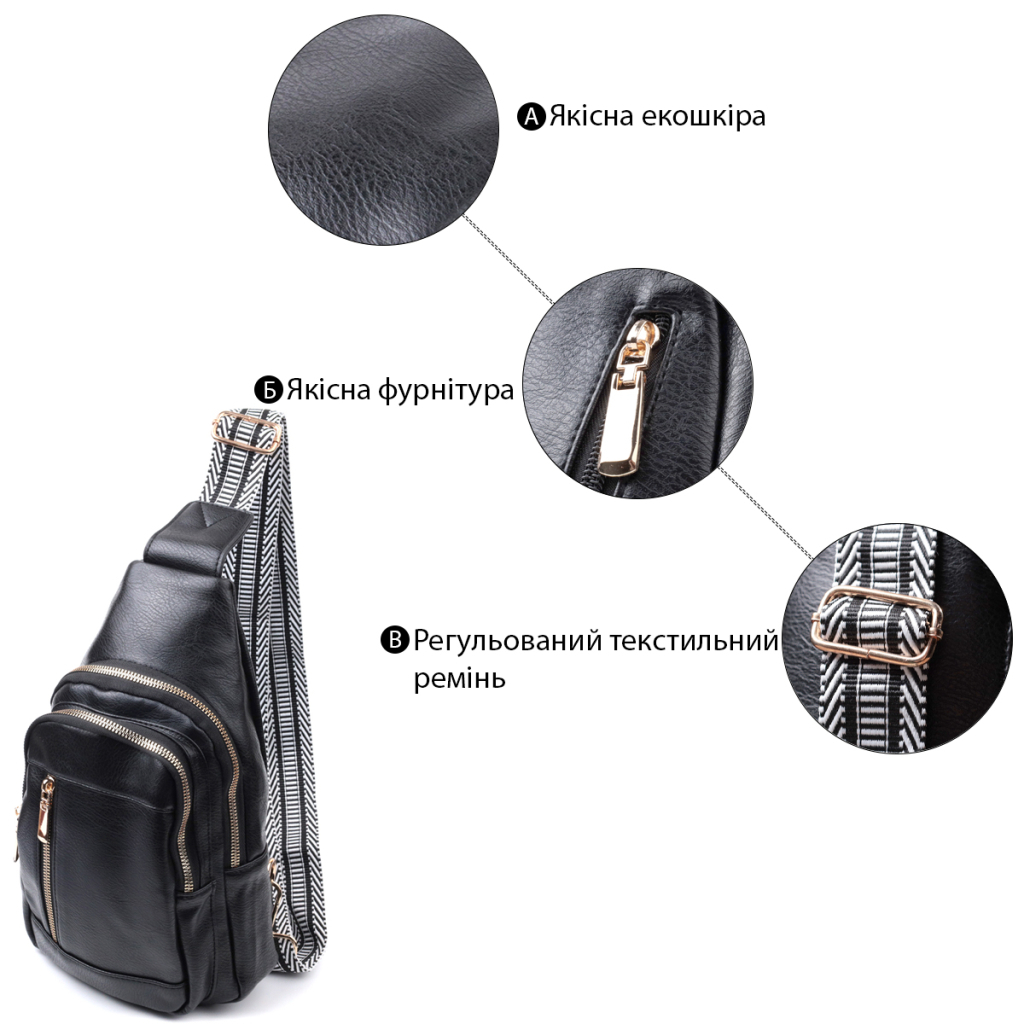 Сумка Vintage Слінг жіноча з екошкіри Чорна (22748) - зображення 4