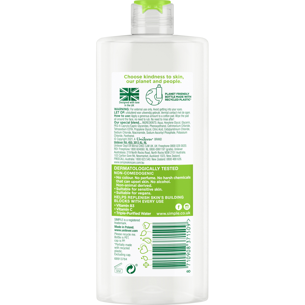 Міцелярна вода Simple Micellar Water Vitamin B3+C 400 мл (8710908371509) - зображення 2