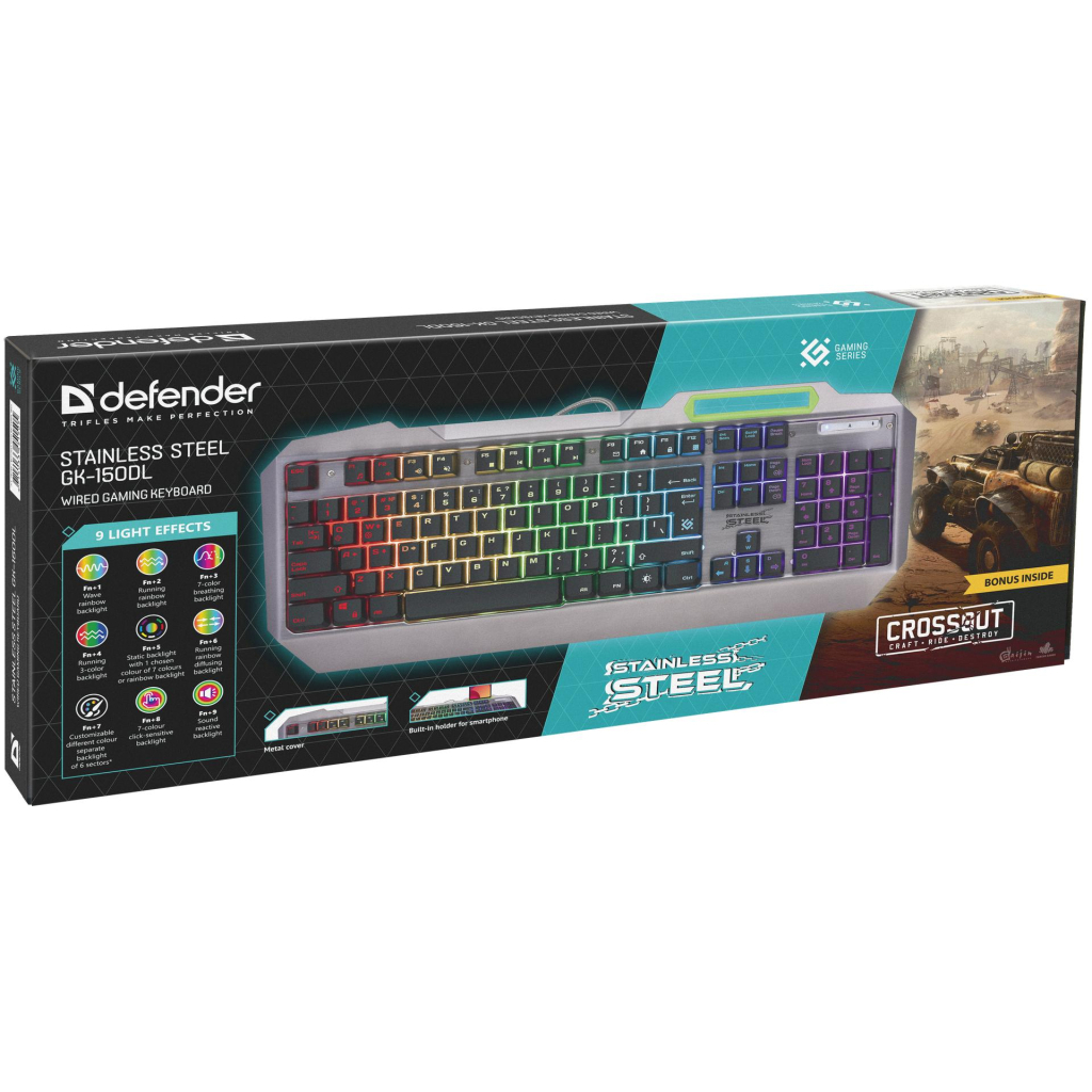 Клавіатура Defender Stainless steel GK-150DL RU RGB (45150) - зображення 6