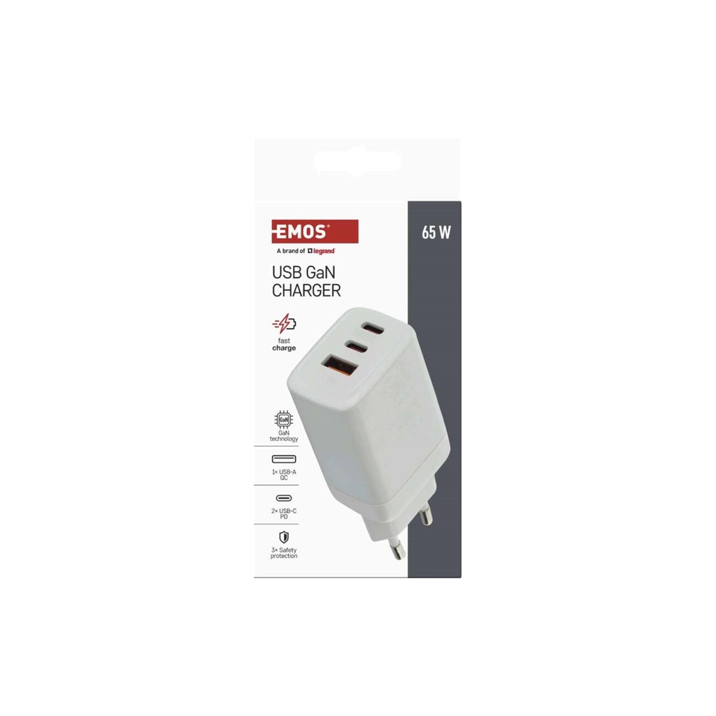Зарядний пристрій EMOS V05G65 1xUSB-A + 2xUSB-C PD65W GaN (V05G65) - зображення 6