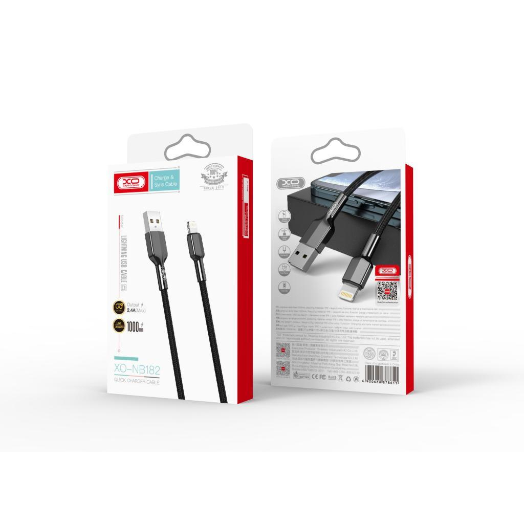 Дата кабель USB 2.0 AM to Lightning 1.0m 2.4A black XO (NB182-L-1-BK) - зображення 2