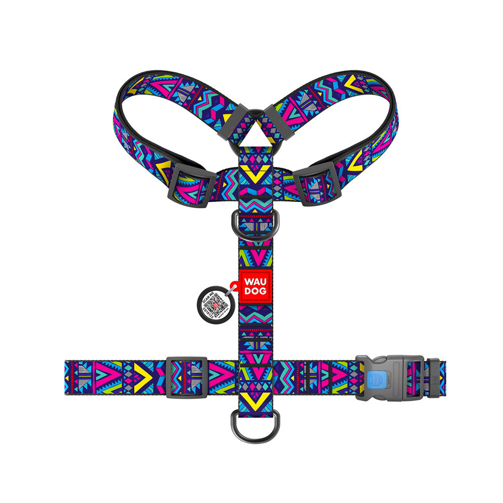 Шлея для собак WAUDOG Nylon анатомічна H-подібна з QR-паспортом "Інді" пластиковий фастекс XL (323-0016) - изображение 2