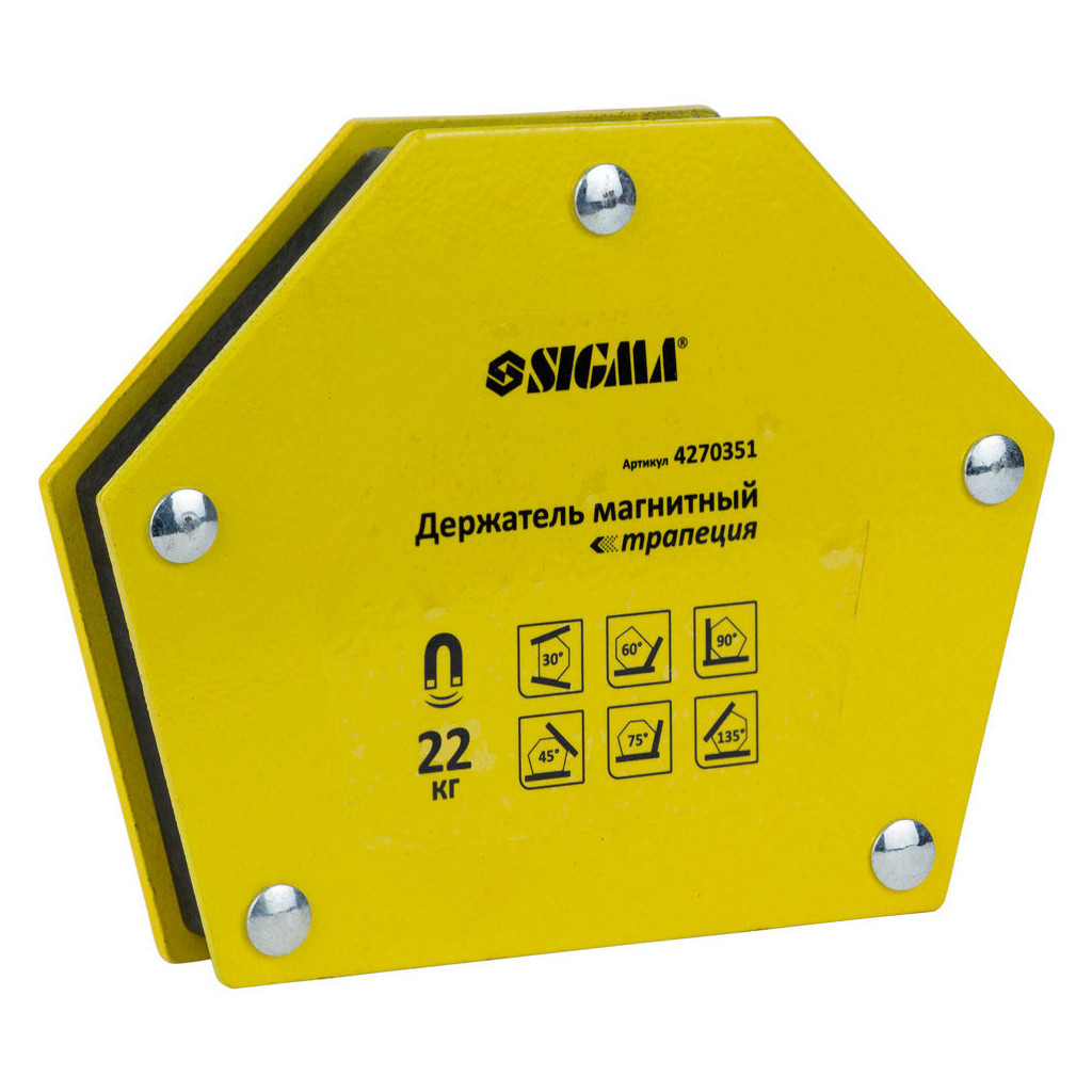 Магніт для зварювання Sigma трапеція 22кг 90x54x54x43мм (30,45,60,75,90,135 °) (4270351) - изображение 3