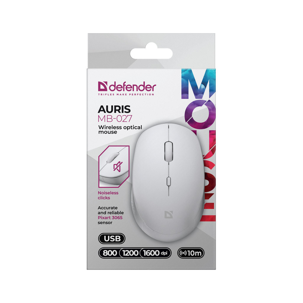 Мишка Defender Auris MB-027 Silent Wireless White (52028) - зображення 6
