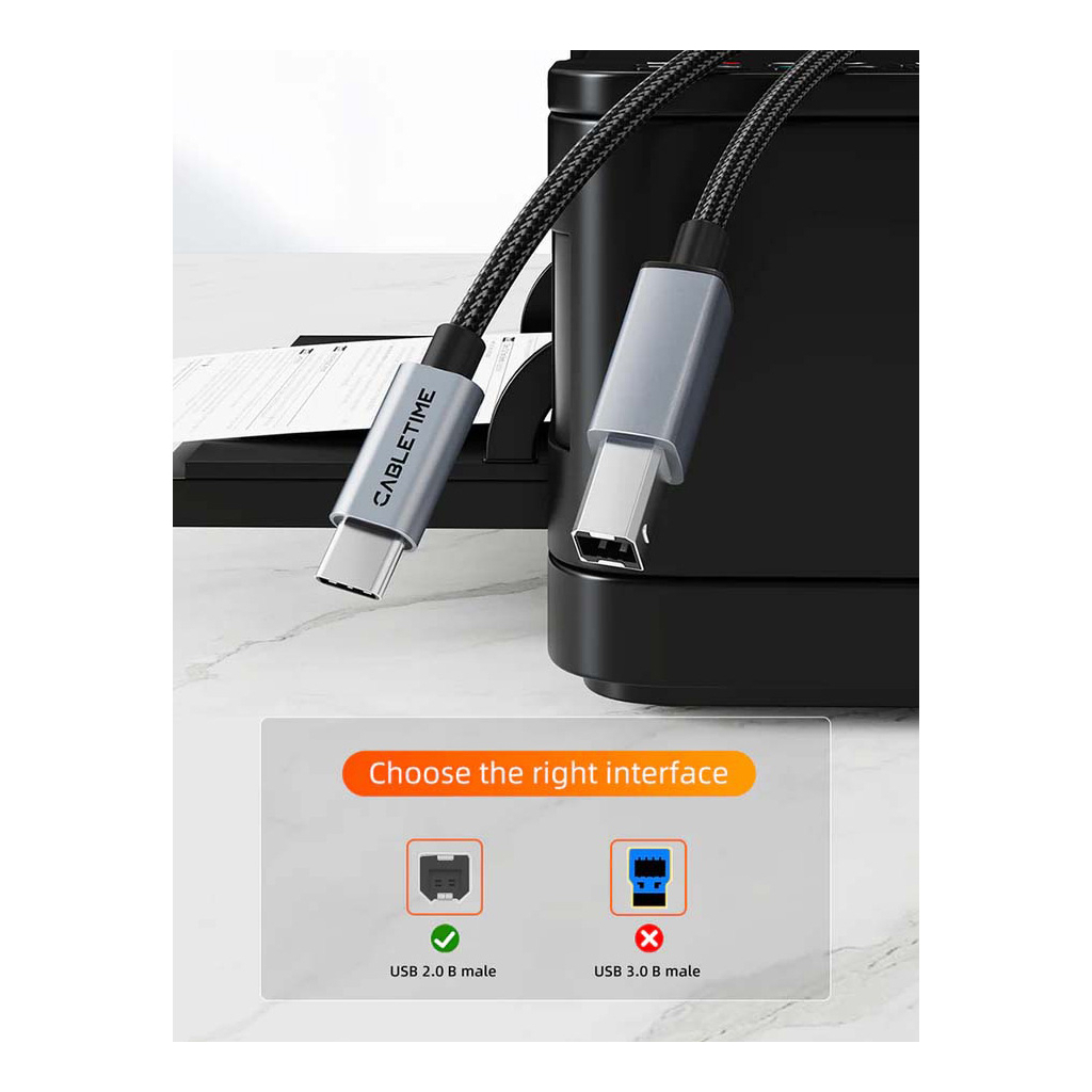 Кабель для принтера USB-C 2.0 to BM 2.0m Cabletime (CA915774) - изображение 6