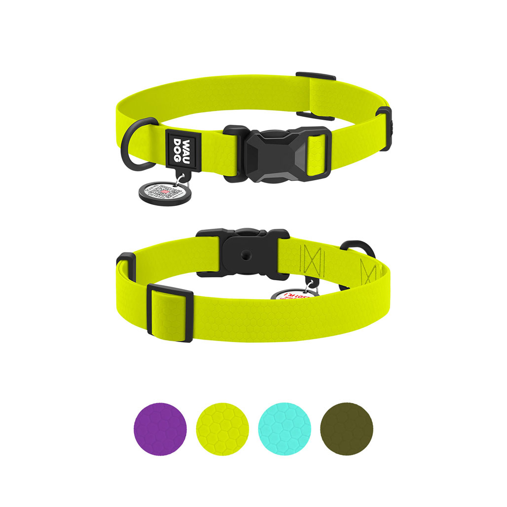 Нашийник для тварин WAUDOG Magnet c QR паспортом, магнітна пряжка-фастекс XL лимонний (279726) - зображення 5