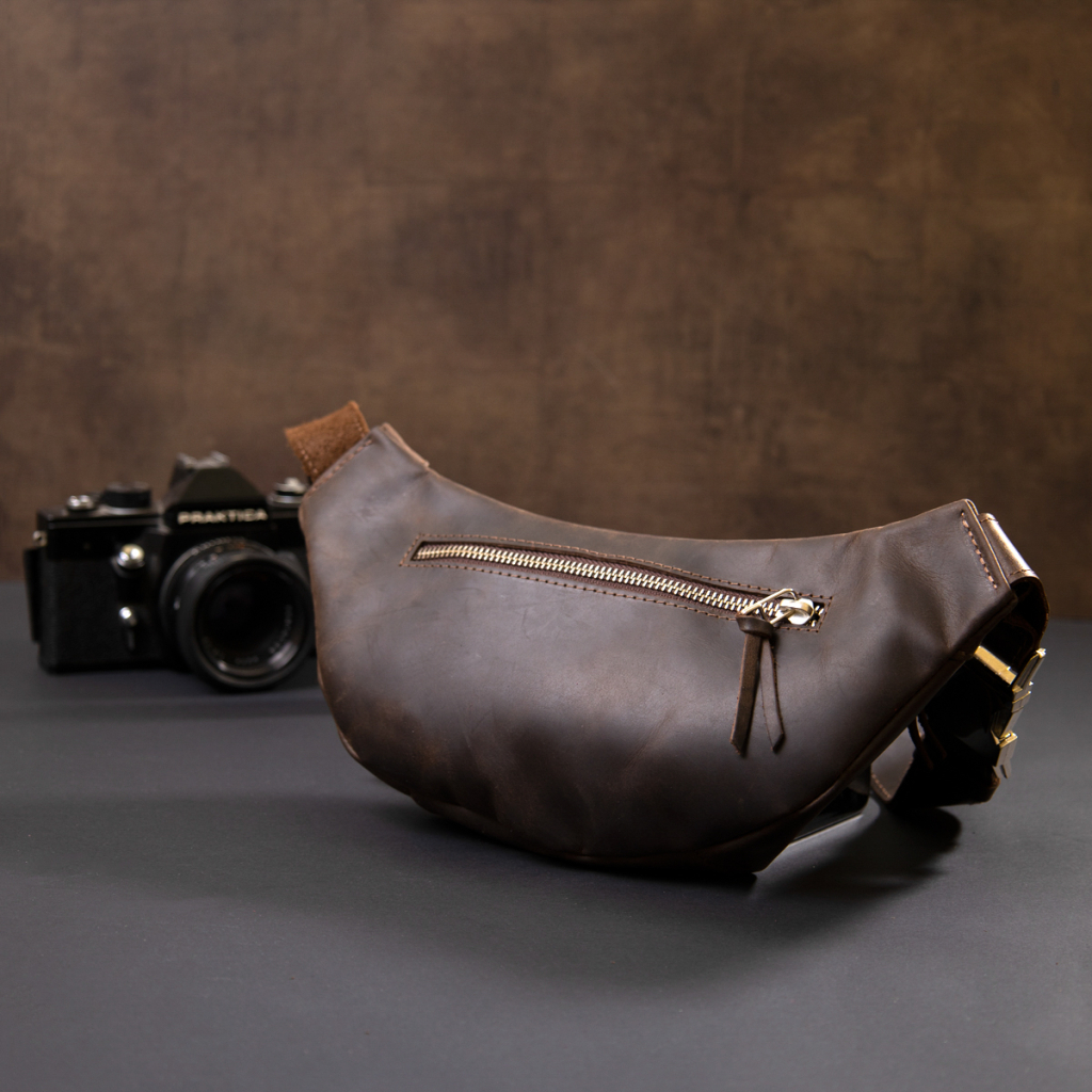 Сумка Grande Pelle Бананка у вінтажній шкірі Коричнева (11154) - зображення 8