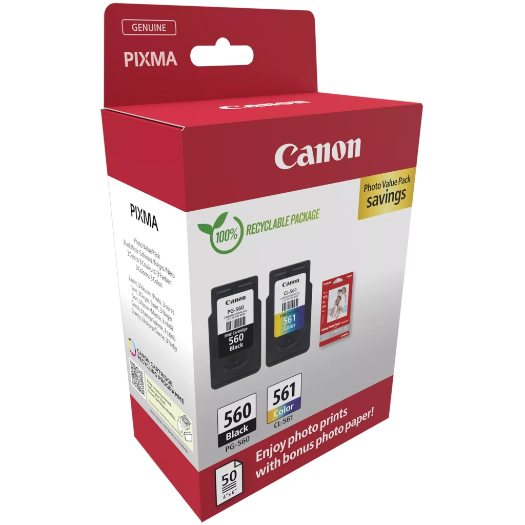 Картридж Canon PG-560/CL-561 BK+Color, + Photo Paper, Value Pack (3713C008) - зображення 2