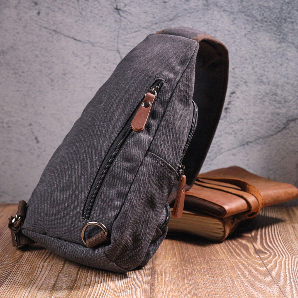 Сумка Vintage Через плече з кабелем USB текстильна Чорна (21221) - зображення 8