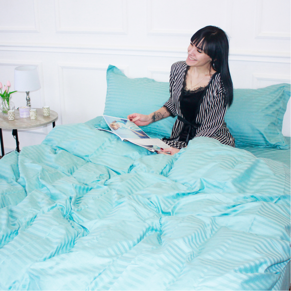 Постільна білизна MirSon SatinStripe 30-0015GreenWave 220х240 King Size (2200005253267) - зображення 5