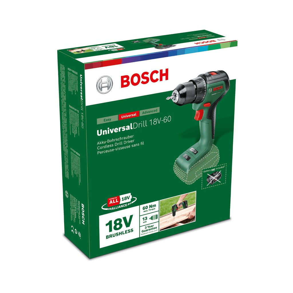 Шуруповерт Bosch UniversalDrill 18V-60, 18V, 60Нм, 0-500-0-1900об/хв (без АКБ та ЗП) (0.603.9D7.000) - зображення 2