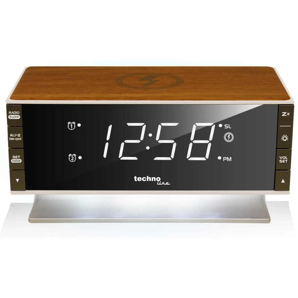 Настільний годинник Technoline з радіо WT487 Wireless Mobile Charging White/Brown (DAS302715) - зображення 2