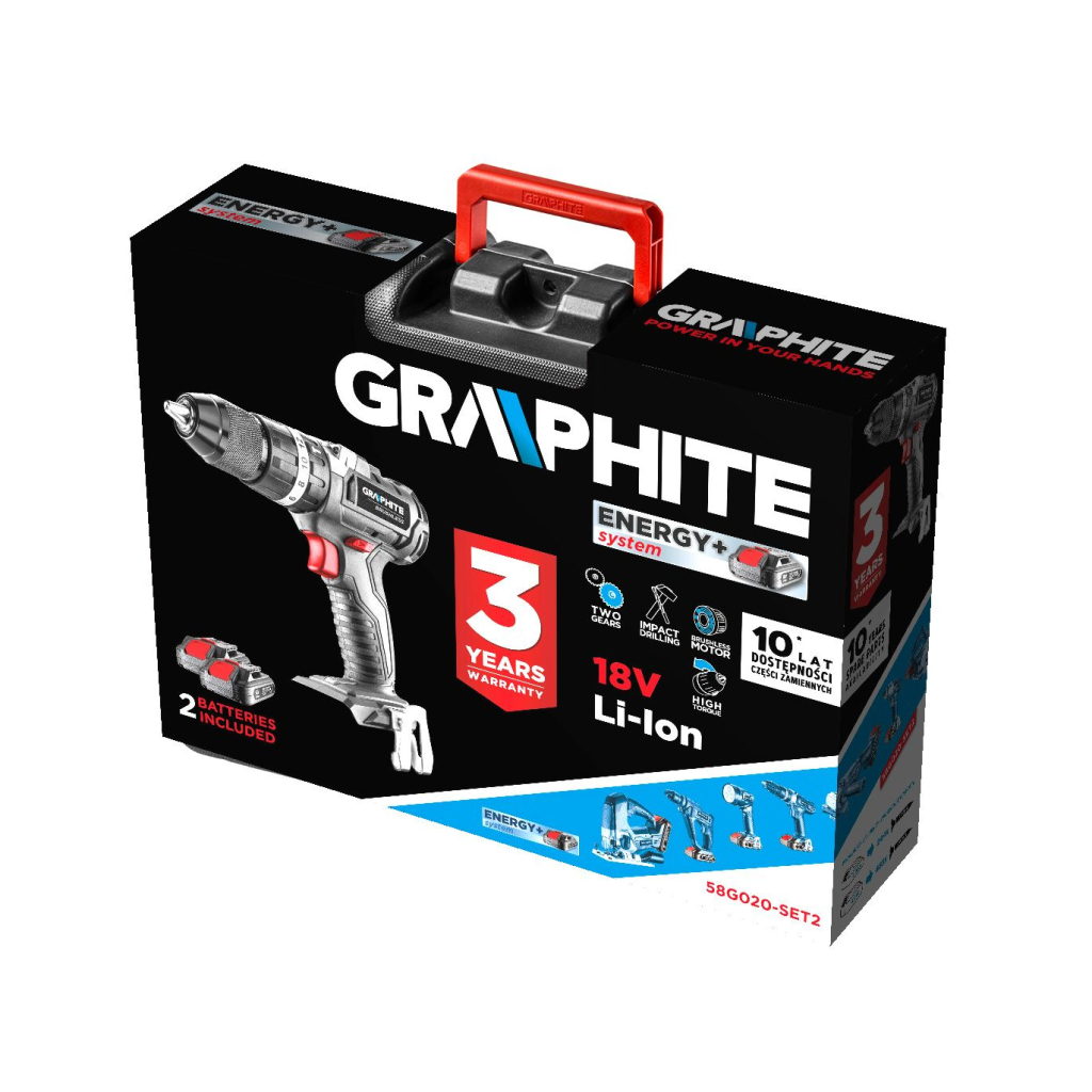 Шуруповерт Graphite Energy+ 18V безщітковий 2х2Ah, 58Нм, 0-500·0-1700об/хв, кейс (58G020-SET2) - зображення 3