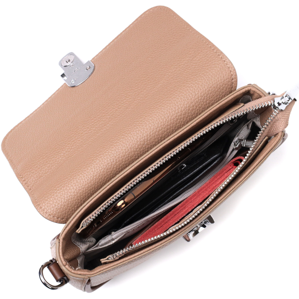 Сумка Vintage Жіноча напівкругла з магнітом-засувкою з натуральної шкіри Бежева (22440) - зображення 8