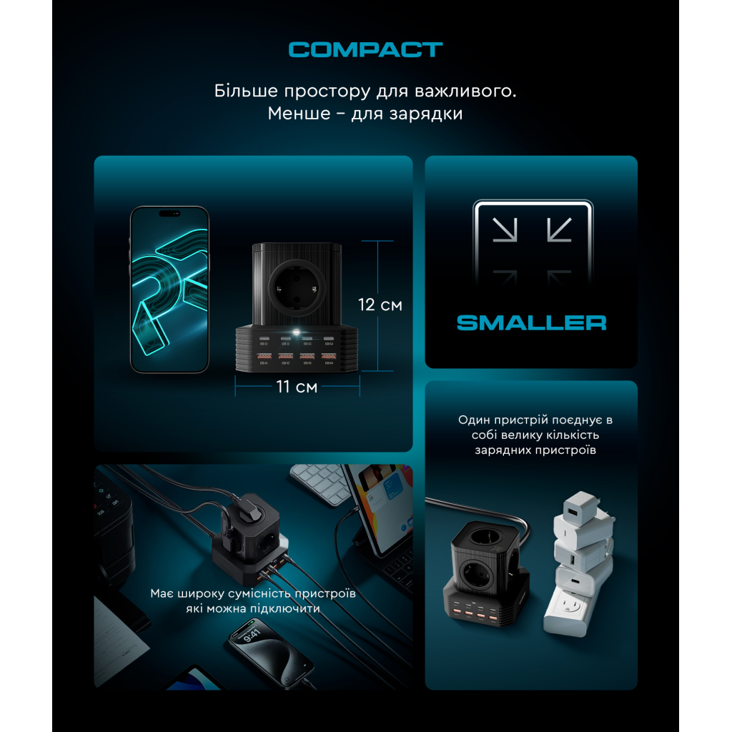 Зарядний пристрій Armorstandart ARP-544 Resolute Power USB-C 100W GaN 2m Black (ARM73177) - зображення 5